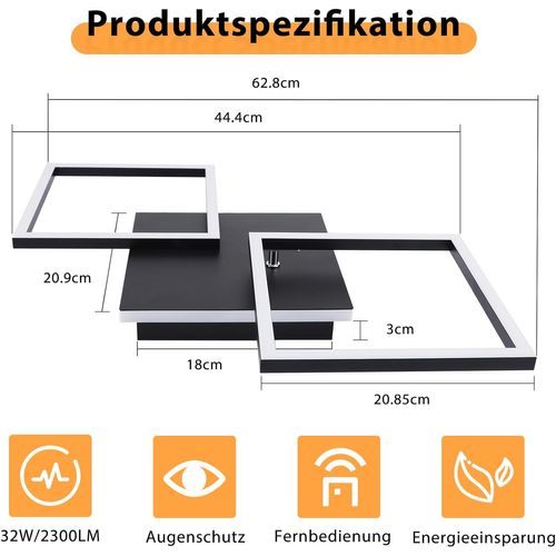 Plafonnier LED Moderne Noir 3000-6500k Pour Salon, Cuisine Et Bureau