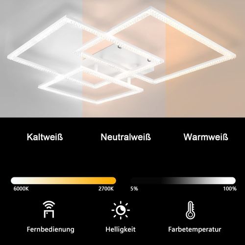 Plafonnier LED Design Carré Triple En Cristal - Lampe Intérieure 82w