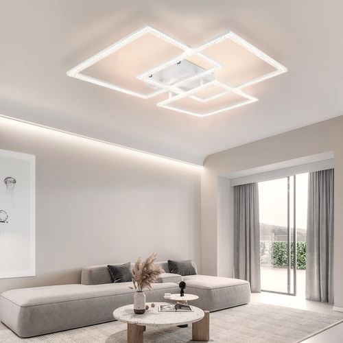 Plafonnier LED Design Carré Triple En Cristal - Lampe Intérieure 82w