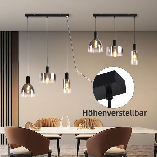 Suspension Salle à Manger 3 Flammes E27 Gris Fumée 180cm