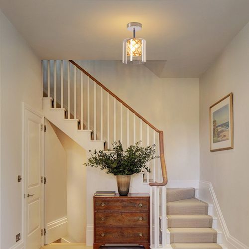 Suspension Salle à Manger 1 Flamme Table De Nuit G9 Cristal Verre Lampe à Suspendre Cage D'escalier