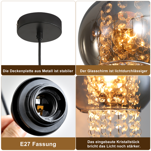 Suspension Salle à Manger E27 1 Flamme Lampe à Suspendre Salon Verre Moderne Pour Cuisine