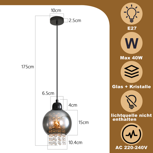 Suspension Salle à Manger E27 1 Flamme Lampe à Suspendre Salon Verre Moderne Pour Cuisine