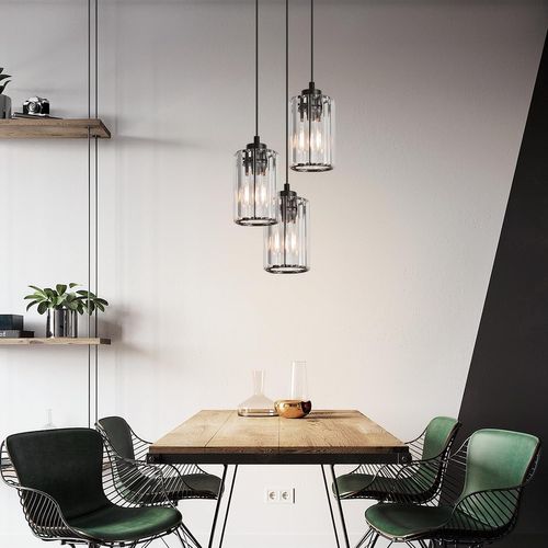 Suspension Moderne En Noir Cristal Avec 3 Flammes E27 Pour Salle à Manger