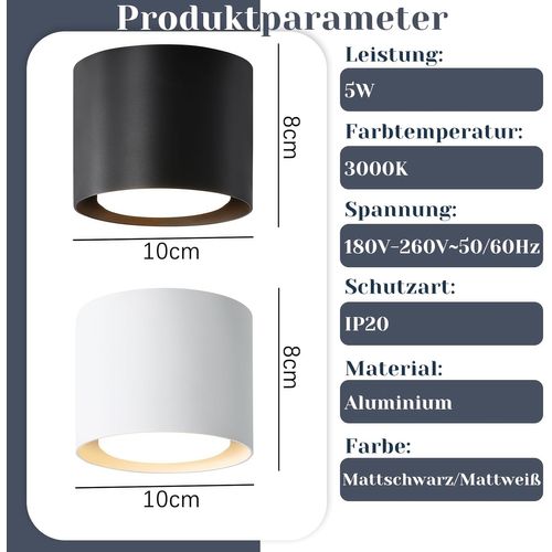 Spot De Plafond à LED Noir Gx53 Moderne Rond Plafonnier 5w Pour Chambre à Coucher