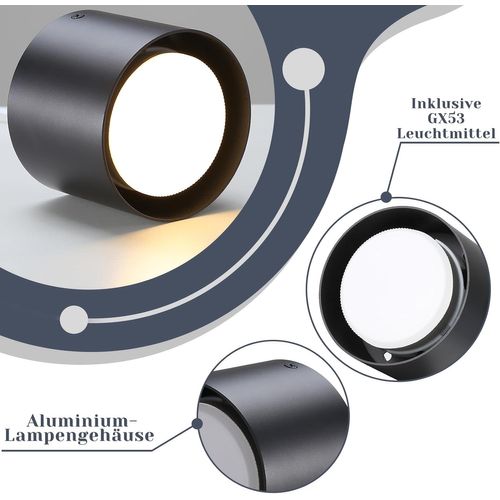 Spot De Plafond à LED Noir Gx53 Moderne Rond Plafonnier 5w Pour Chambre à Coucher