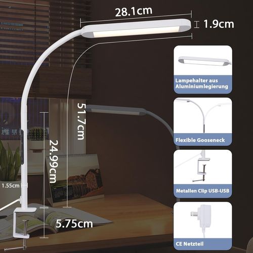 Lampe De Table LED à Intensité Variable - Lampe à Pince Éclairante 11w Pour Bureau Et Salon