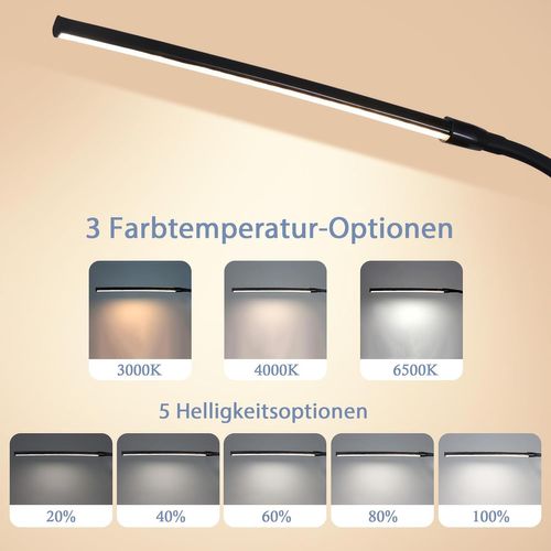 Lampe de bureau LED Noir 5w Dimmable - Pince Réglable Avec Fonction De Charge