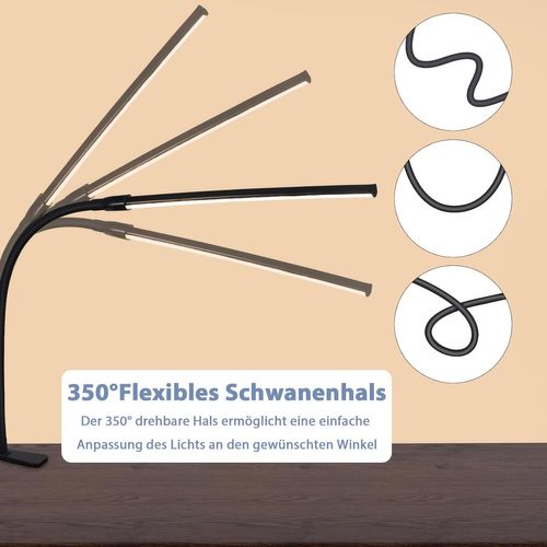 Lampe de bureau LED Noir 5w Dimmable - Pince Réglable Avec Fonction De Charge