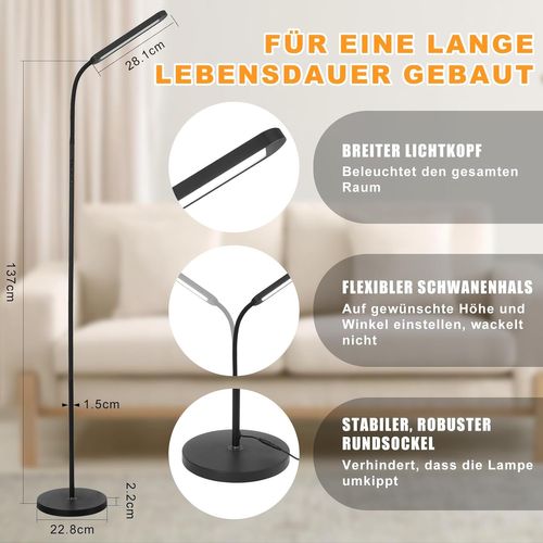 Lampadaire LED Dimmable Noir 11w 360° Flexible Pour Salon Et Canapé