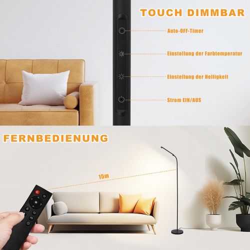 Lampadaire LED Dimmable Noir 11w 360° Flexible Pour Salon Et Canapé