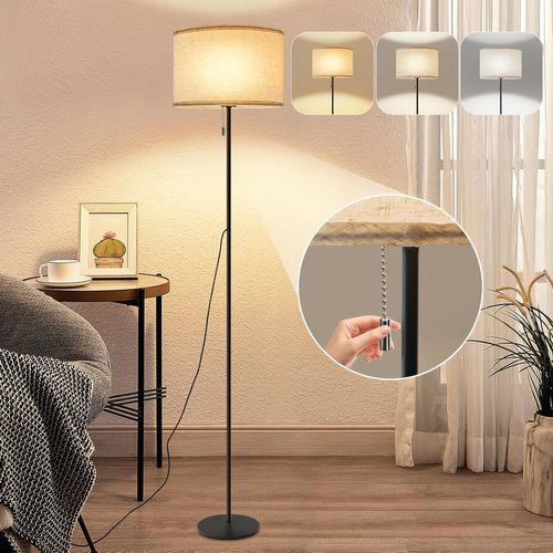 Lampadaire LED Rétro Avec Variateur Et Abat-jour En Tissu Pour Salon