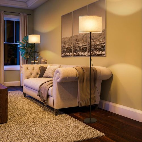 Lampadaire LED Rétro Avec Variateur Et Abat-jour En Tissu Pour Salon