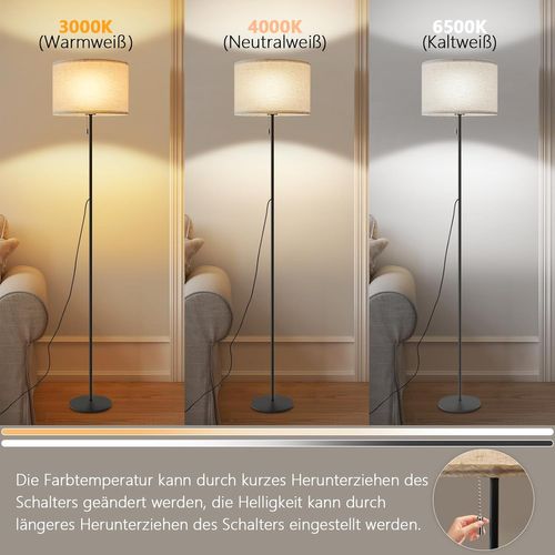 Lampadaire LED Rétro Avec Variateur Et Abat-jour En Tissu Pour Salon