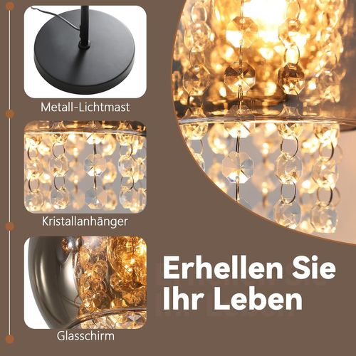 Lampadaire Contemporain E27 Gris Fumé En Cristal Pour Bureau Et Canapé