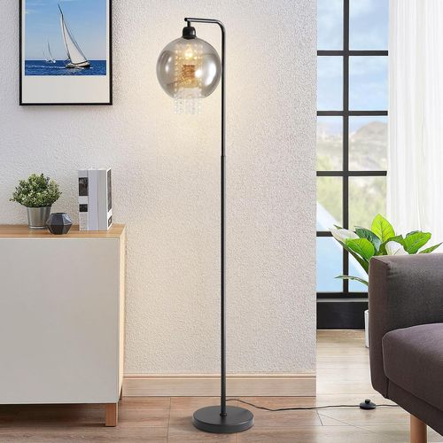 Lampadaire Contemporain E27 Gris Fumé En Cristal Pour Bureau Et Canapé