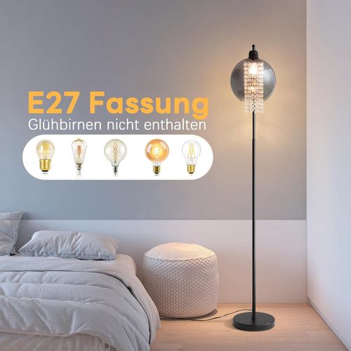 Lampadaire Contemporain E27 Gris Fumé En Cristal Pour Bureau Et Canapé