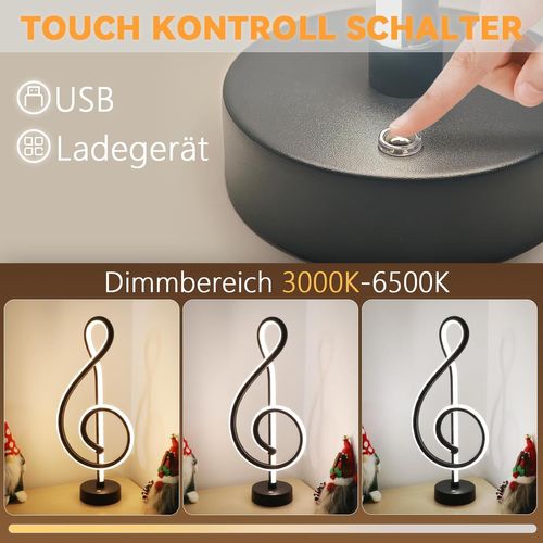 Lampe De Table LED Sans Fil Tactile Dimmable En Noir Pour Salon Et Chambre
