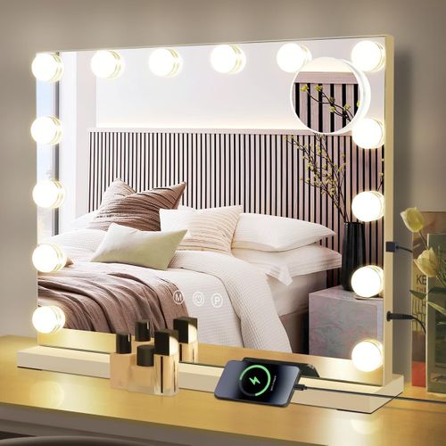 Miroir De Maquillage Éclairé 50x40cm Avec 3 Modes De Lumière Et Intensité Réglable