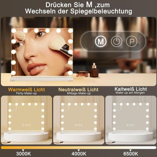 Miroir De Maquillage Éclairé 50x40cm Avec 3 Modes De Lumière Et Intensité Réglable