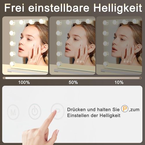 Miroir De Maquillage Éclairé 50x40cm Avec 3 Modes De Lumière Et Intensité Réglable