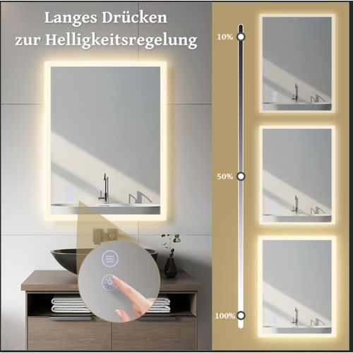 Miroir De Salle De Bain Éclairé Rectangulaire à Intensité Variable Avec Interrupteur Tactile