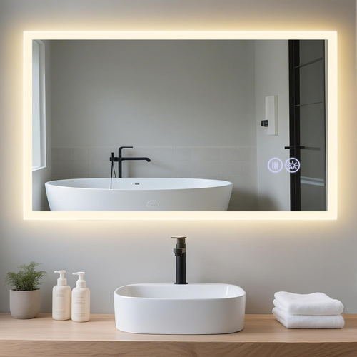 Miroir De Salle De Bain Éclairé Rectangulaire à Intensité Variable Avec Interrupteur Tactile