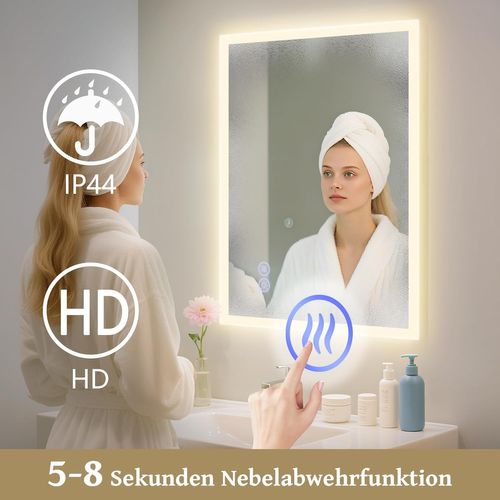 Miroir De Salle De Bain Rectangulaire Éclairé Avec Intensité Variable Et Interrupteur Tactile
