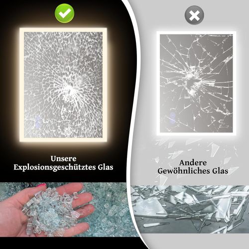 Miroir De Salle De Bain Rectangulaire Éclairé Avec Intensité Variable Et Interrupteur Tactile