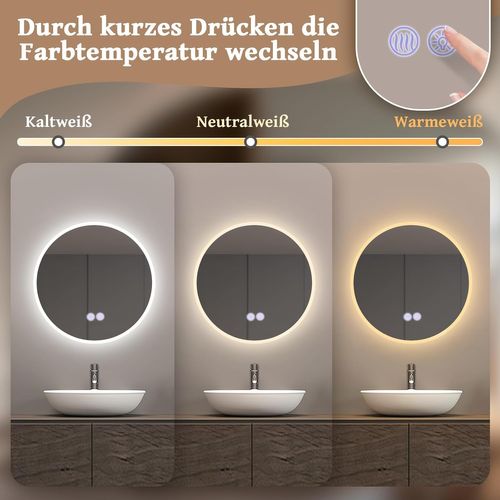 Miroir De Salle De Bain Éclairé Tactile Ronde Avec Intensité Variable