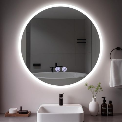 Miroir De Salle De Bain Éclairé Tactile Ronde Avec Intensité Variable