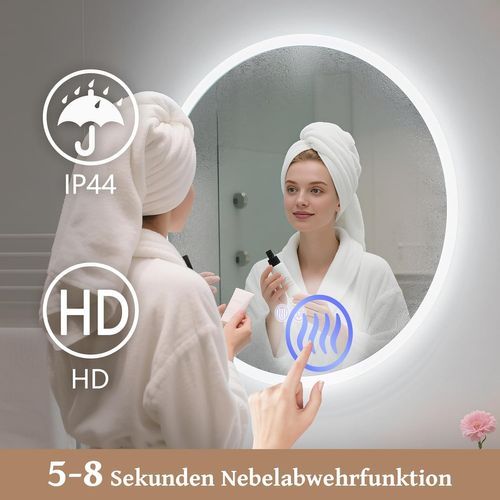 Miroir De Salle De Bain Éclairé Tactile Ronde Avec Intensité Variable
