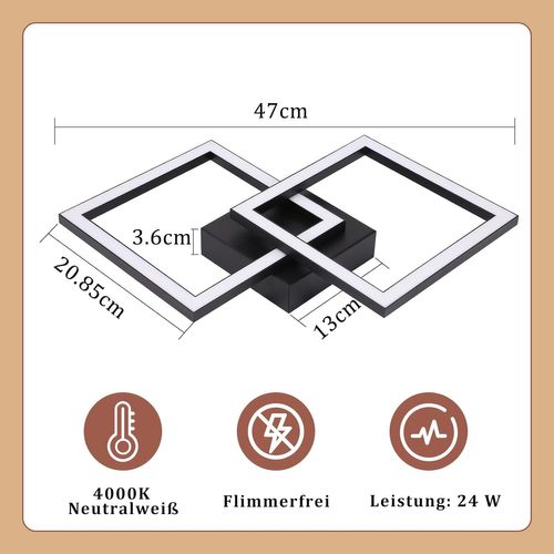 Plafonnier LED Moderne 2 Flammes 24w Pour Chambre Et Couloir