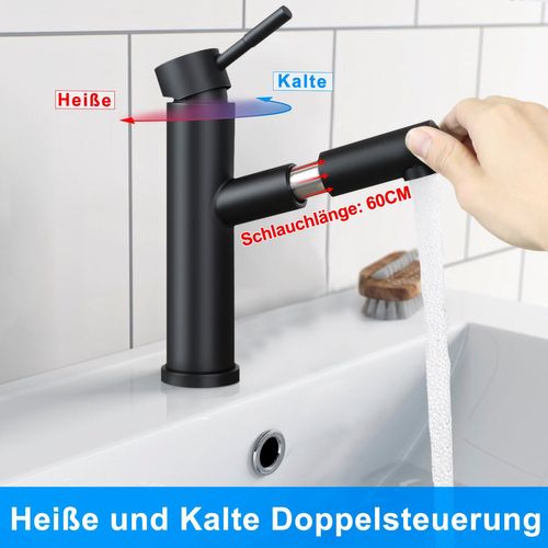 Robinet De Lavabo Salle De Bain Noir Robinet Extractible Douche