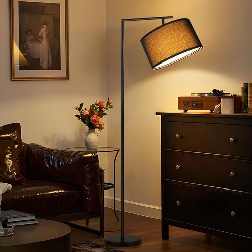 Lampadaire Noir E27 Tissu Design 162cm Déco Moderne Lire Lampadaire salon Avec Pédale Lampe De Lit