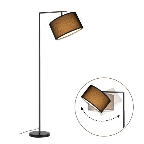 Lampadaire Noir E27 Tissu Design 162cm Déco Moderne Lire Lampadaire salon Avec Pédale Lampe De Lit