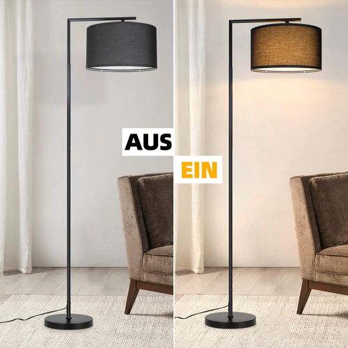 Lampadaire Noir E27 Tissu Design 162cm Déco Moderne Lire Lampadaire salon Avec Pédale Lampe De Lit
