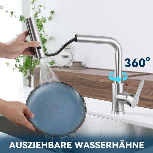 Robinet De Cuisine Extensible En Inox Avec Douchette 360° Et 2 Jets