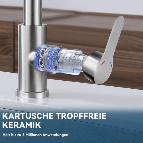 Robinet De Cuisine Extensible En Inox Avec Douchette 360° Et 2 Jets