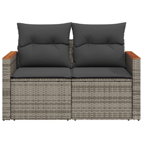 Canapé De Jardin 2 Places Avec Coussins Gris Résine Tressée