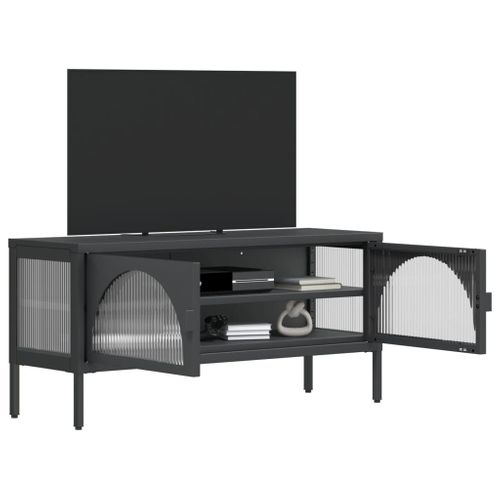 Meuble TV Noir 105x35x50 Cm Verre Et Acier