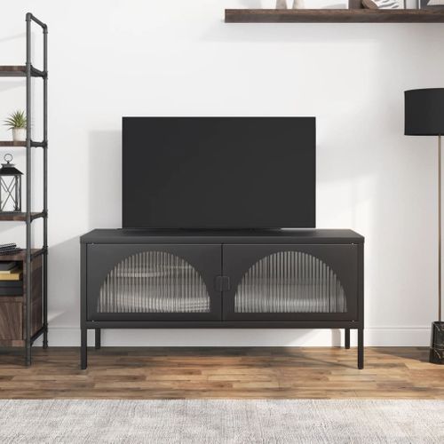 Meuble TV Noir 105x35x50 Cm Verre Et Acier