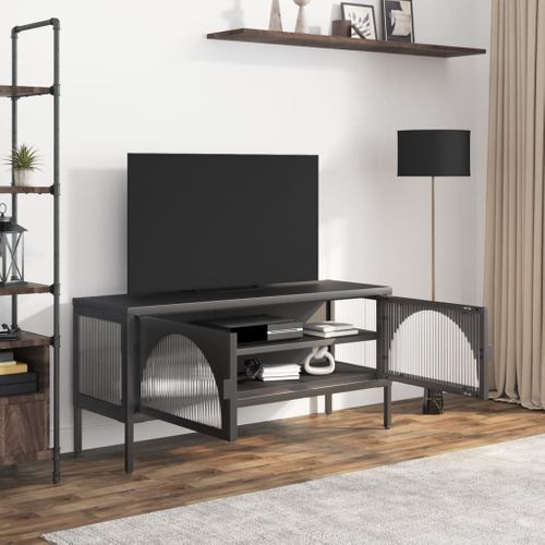 Meuble TV Noir 105x35x50 Cm Verre Et Acier