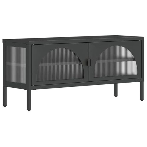Meuble TV Noir 105x35x50 Cm Verre Et Acier