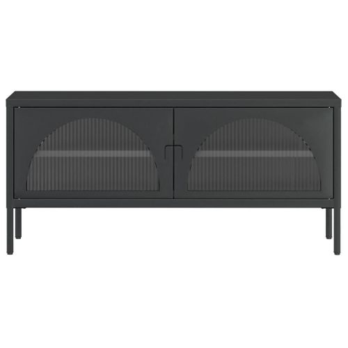 Meuble TV Noir 105x35x50 Cm Verre Et Acier