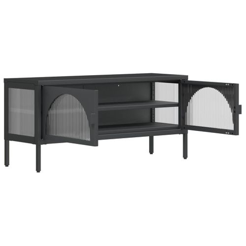 Meuble TV Noir 105x35x50 Cm Verre Et Acier