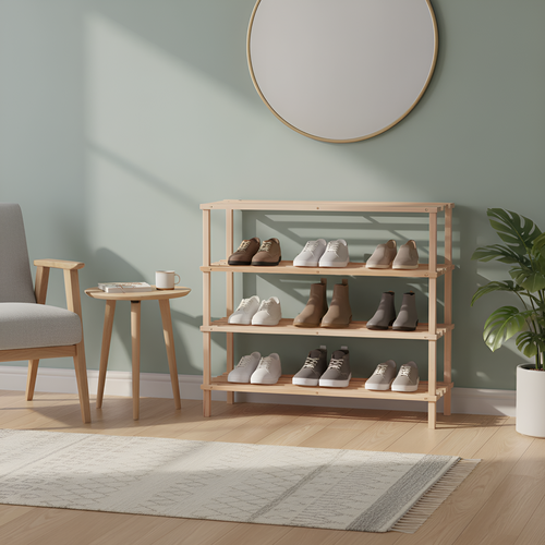 Range-chaussures à 4 Étagères Bois De Sapin Solide pour Hall d'entrée