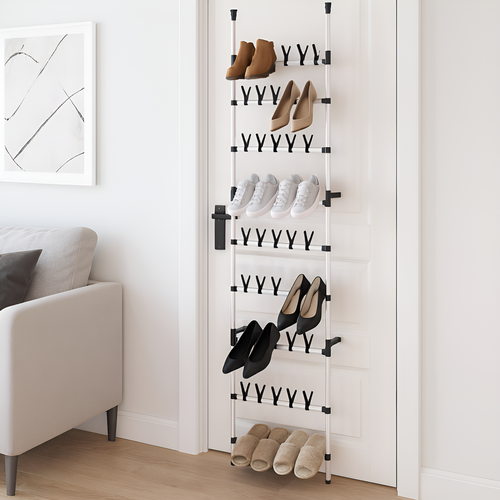 Étagère à Chaussures Télescopique Avec Barres Aluminium Argenté