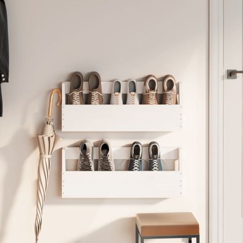 Étagères à Chaussures Murales 2 Pièces Blanc 59x9x23 Cm Pin Massif