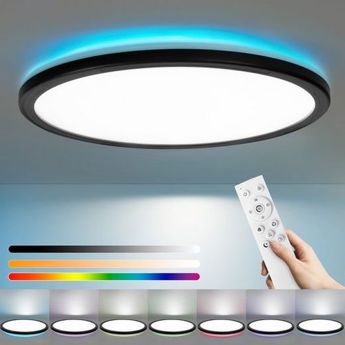 Plafonnier LED Pour Salon Avec Panneau Lumineux De Fond Rvb Intelligent Noir Rond